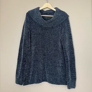 {White House Black Market} Cowl Neck Sweater with Metallic Sparkle in Charcoal
